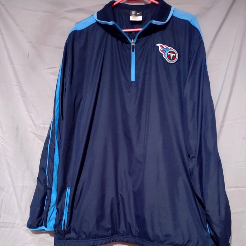 NIKE NFL Titans On The Field Windbreaker Mens Size XL Navy Zip Pockets Logo Zip